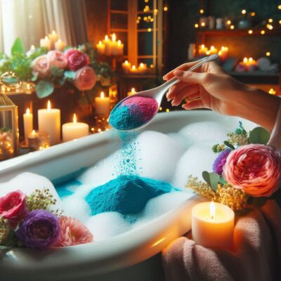 hand putting bath powder in bath